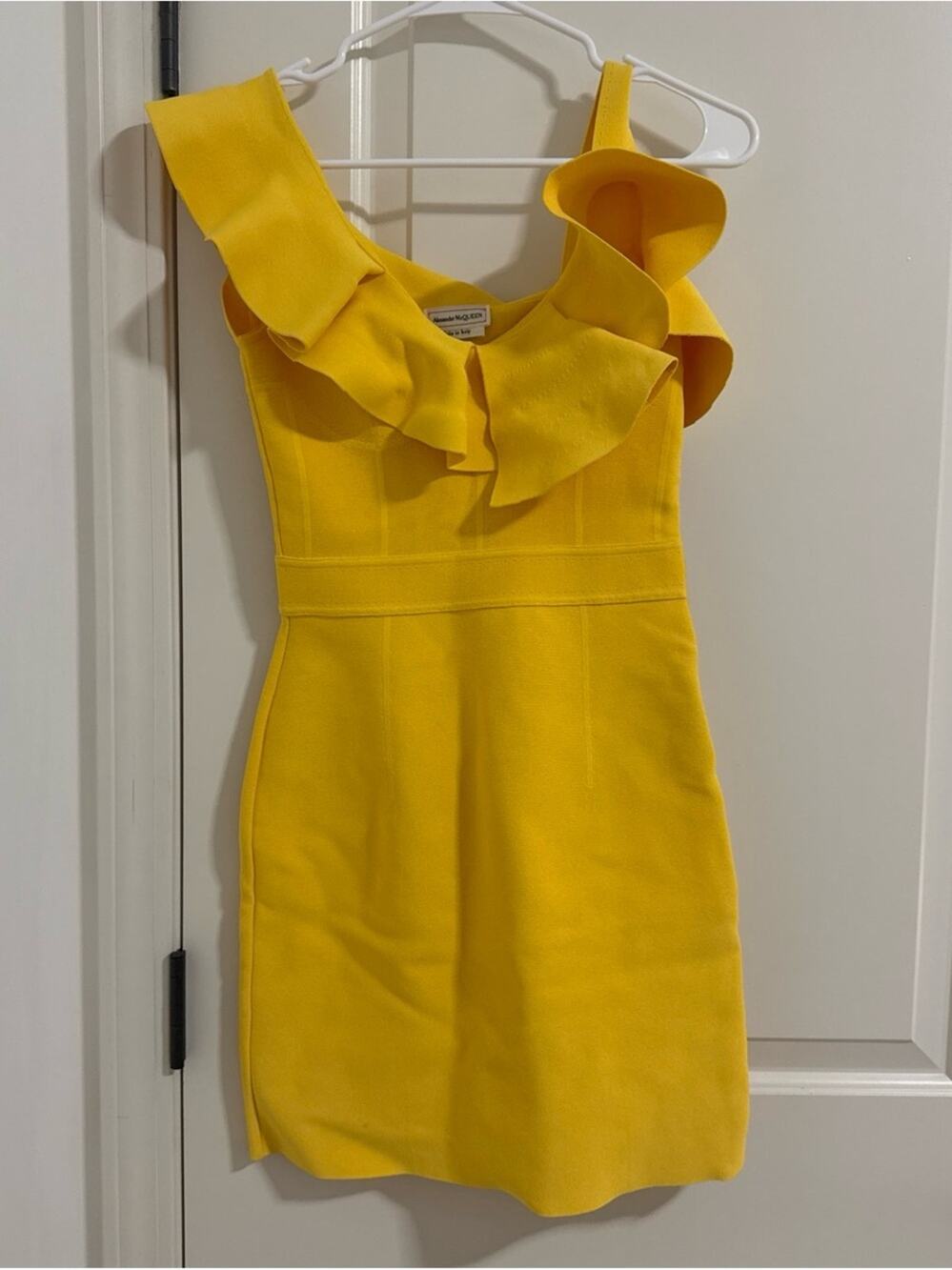 Alexander McQueen Canary Yellow Ruffle-Trim Mini Dress